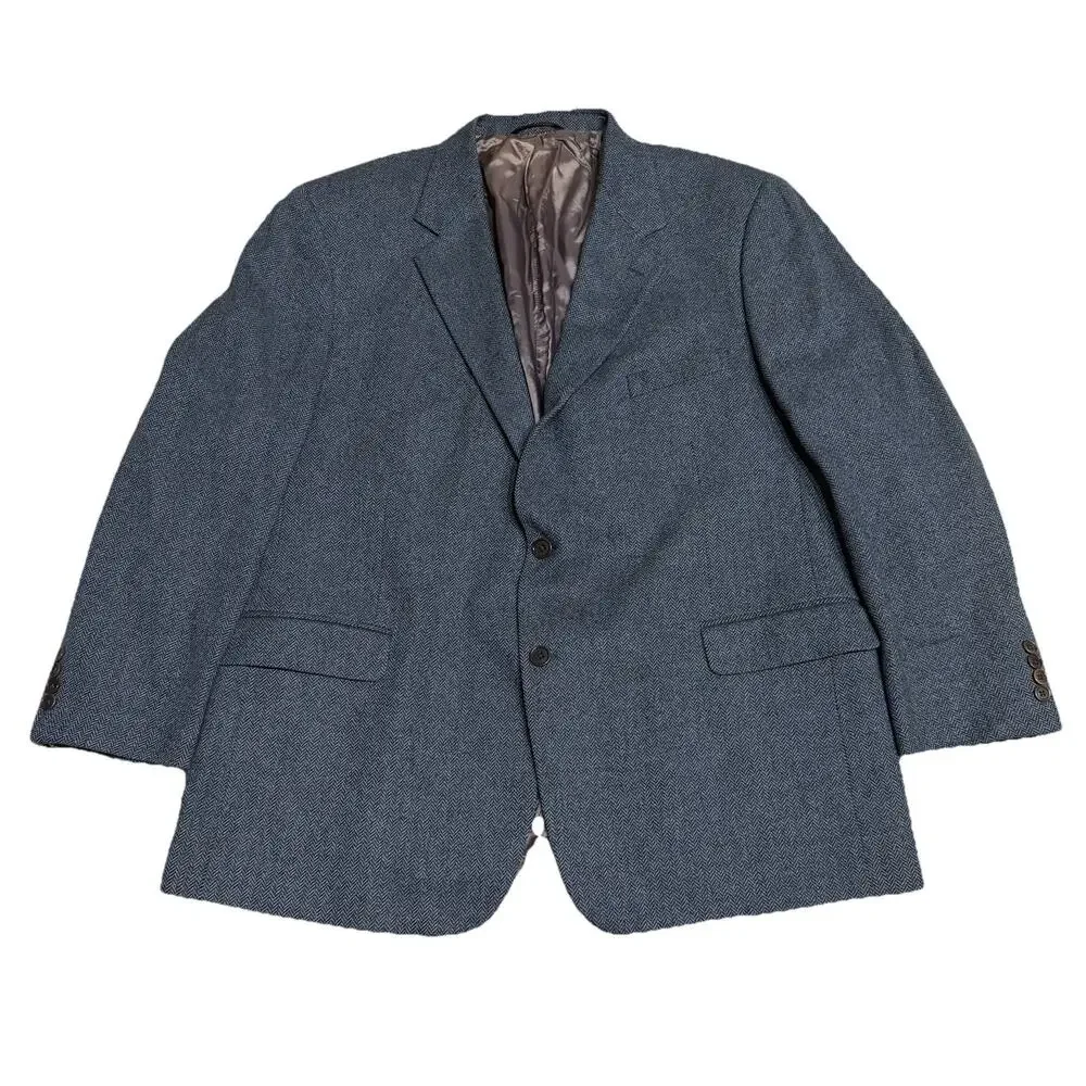 Brooks Brothers Made In Italy Blue Herringbone Wool Sport Coat 48R Vintage